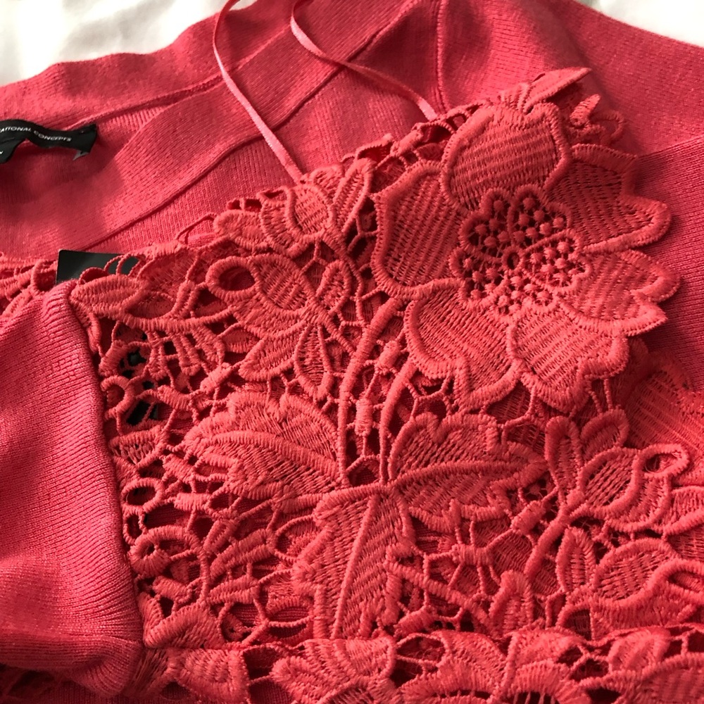 INC International Concepts Coral Lace Sweater